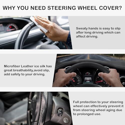 White Embroidery Butterfly Car Steering Wheel Cover, 14.5-15 Inch Universal - Image 5