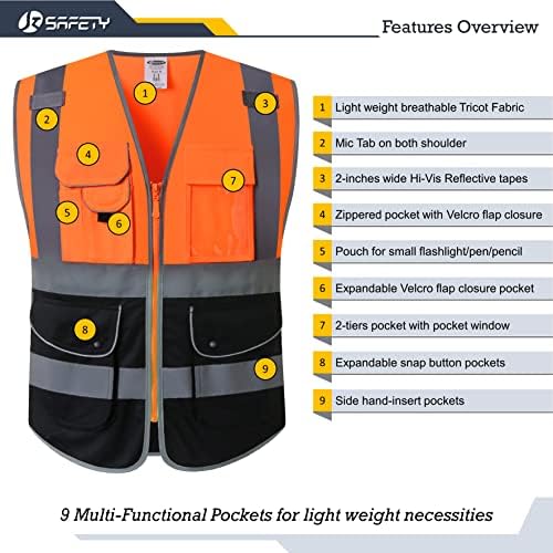 JKSafety Safety Vest for Men Women Reflective Hi Vis JK150 OBlack XXL - Image 3