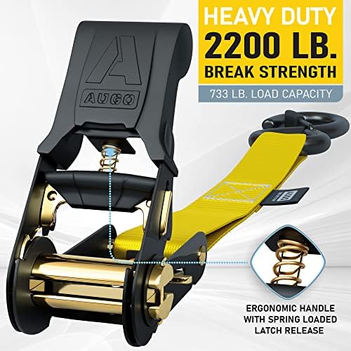 AUGO Ratchet Straps Heavy Duty 4 Pack -15 FT - 2200 LB Break Strength – Ratchet - Image 2