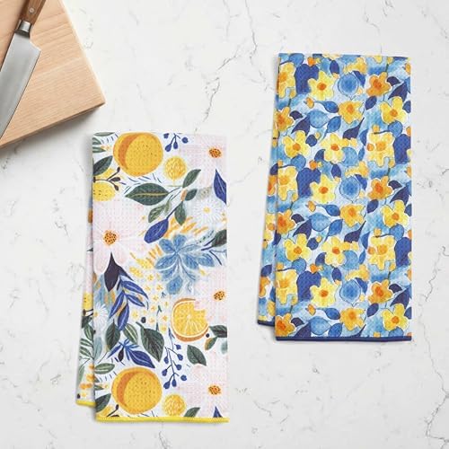 Ritz Waffle Microfiber Kitchen Towel 2pc Set – Ditzy and Flowers – Citrus & - Image 3