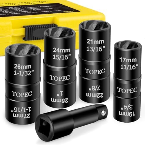 Topec Flip Lug Nut Removal Tool, 5 Piece Wheel Lock Removal Kit, 1/2" Drive Lug by Topec