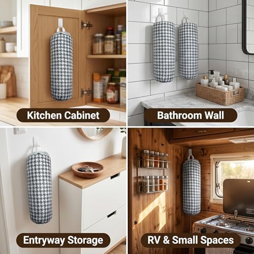 Plastic Bag Holder, Wall Mount Grocery Bag Dispenser, Yarn-dyed Houndstooth - Image 6