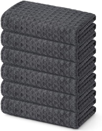 Homaxy Microfiber Waffle Weave Kitchen Towels, 6 Pack, Dark Grey by Homaxy