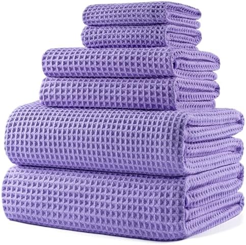 POLYTE 430 GSM Poly Blend Microfiber Quick Dry Waffle Bath Towel Set of 6 by Polyte