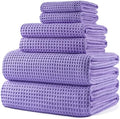 POLYTE 430 GSM Poly Blend Microfiber Quick Dry Waffle Bath Towel Set of 6 by Polyte