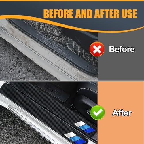 Craedli 4PCS Tri-Color Door Sill Protectors, Carbon Fiber Car Front Rear Door - Image 5