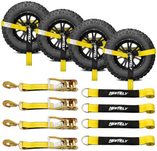 4 Pack Car Tie Down Straps for Trailers, 000LBS Break Strength Wheel Tire Tie by Nestilly