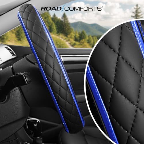Road Comforts Leather Steering Wheel Cover – Black & Blue, Universal Fit - Image 6
