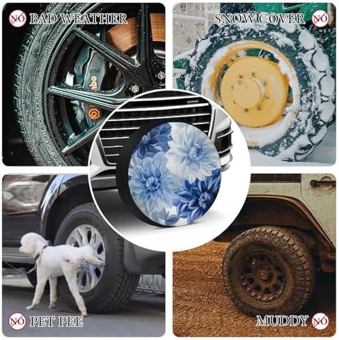 Camper Spare Tire Cover Blue and Grey Dahlia Flower Polyester Universal Spare - Image 7