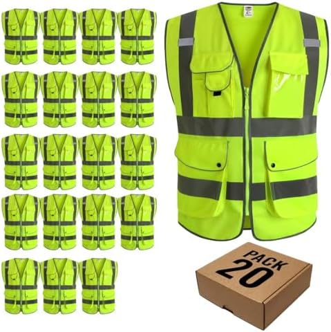 JKSafety 20 Pack Safety Vest for Men Women Reflective JK156 Yellow M by JKSafety