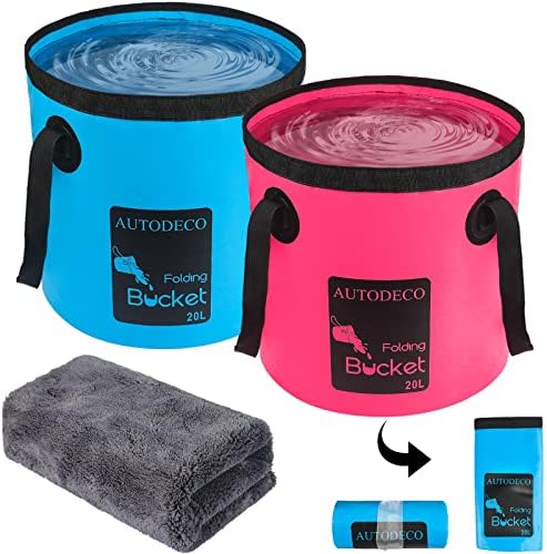 2 Pack Collapsible Bucket 5 Gallon Container Folding Water Bucket Portable Wash by AUTODECO