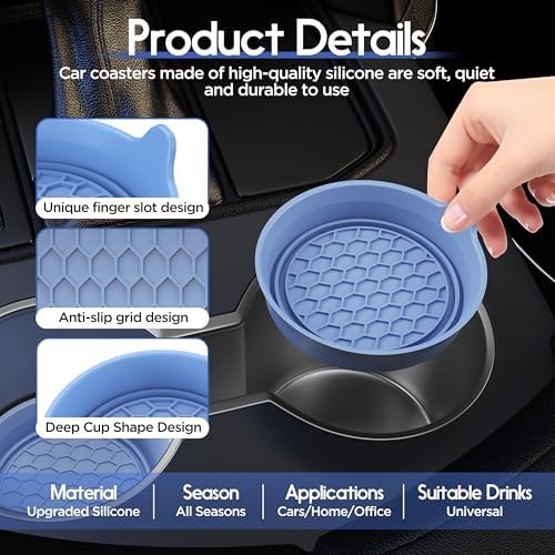 Amooca 4-Pack Car Cup Coaster Silicone Spill-Proof Cup Holder Inserts - Image 6