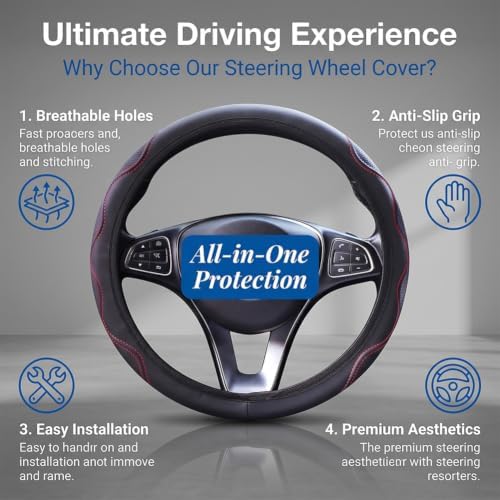 Elastic Steering Wheel Cover Black and Red Universal 14-15 inch - Image 5