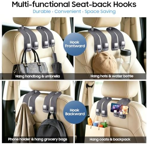 Amooca Car Headrest Hooks 4-Pack Suede Seat Organizer - Image 4