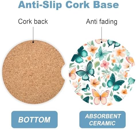 Ceramic Car Cup Holder Coasters Set of 2, 2.56 in Butterfly - Image 3