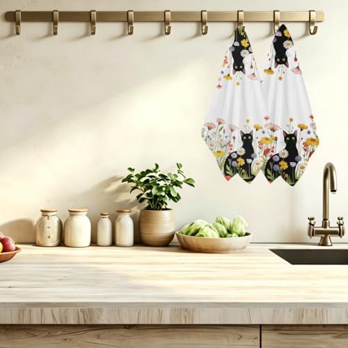 2 Pcs Flower Cat Kitchen Towels 24x14 Inch, Cat Gifts Reusable Dish Towels - Image 3