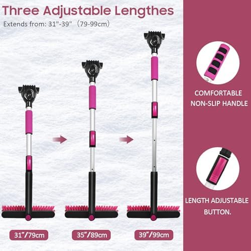 YeewayVeh 39in Car Snow Brush Ice Scraper 360° Rotating, Magenta Pink - Image 6