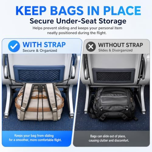 2 Pack Under Seat Bag Strap for Airplane Travel, Backpack Legroom Extender - Image 3