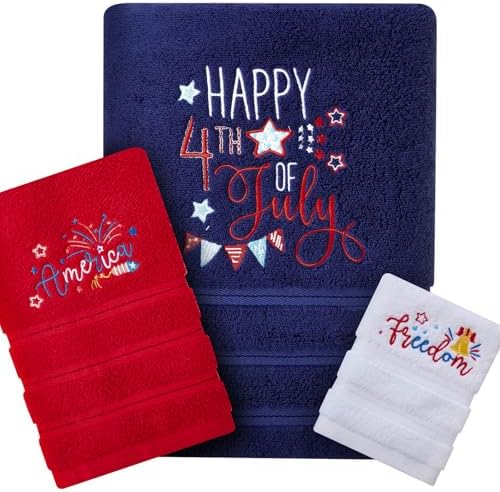 Peryiter 3 Pack 4th of July Decorative Bath Towel Set by Peryiter