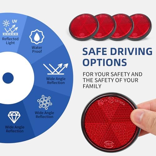 10 Pack 2.36inch Safety Reflectors Red Round Self-Adhesive Reflectors - Image 4