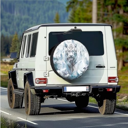 White Tiger Spare Tire Cover PU Leather, Wheel Protection Universal - Image 2