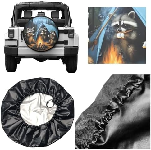 Raccoons Campfire Universal Spare Tire Cover, 17 Inch, Cute Waterproof - Image 5