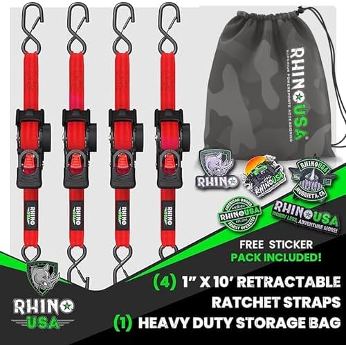 Rhino USA Retractable Ratchet Straps - 1in x 10ft - Image 6