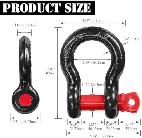 1" D Ring Shackle with 1-1/8" Screw Pin, 8.5T Working Load Limit / 51T Minimum - Image 4