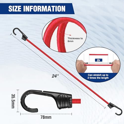 WORKPRO 24" Bungee Cords with Hooks, 4 Pack Heavy Duty Outdoor Bungee Strap - Image 3