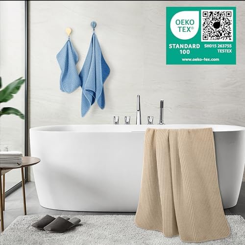 POLYTE 430 GSM Poly Blend Microfiber Quick Dry Waffle Bath Towel Set of 6 - Image 3