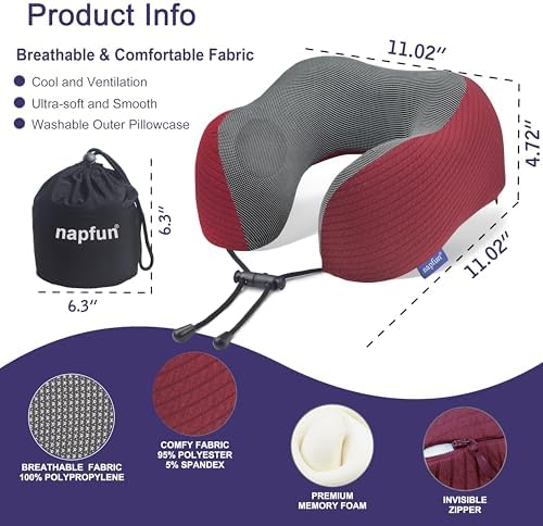 napfun Neck Pillow for Travel, Memory Foam Airplane Pillow - Image 2