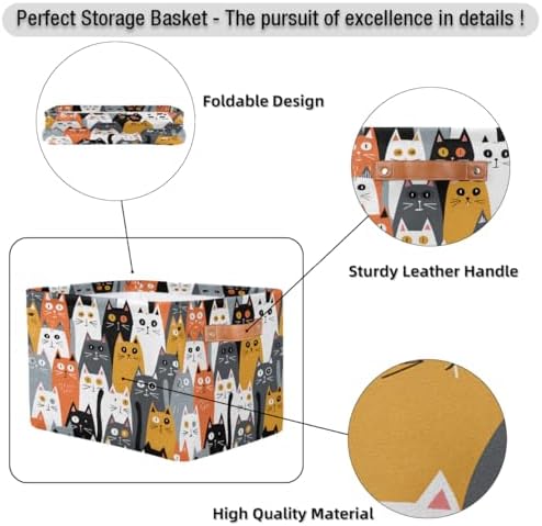 AUUXVA Storage Basket Cute Animal Cat Pattern Storage Cube Box Durable Canvas - Image 6