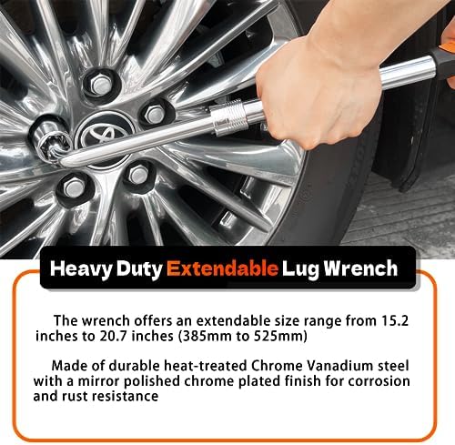 Extendable Lug Wrench with Flip Sockets, 4-in-1 Tire Tool Set - Image 3