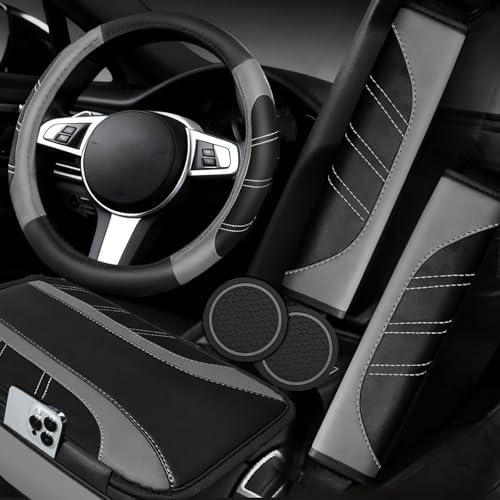 NBTEPEM 6 Pcs Grey Steering Wheel Cover Set, Sport Microfiber Leather Steering by NBTEPEM