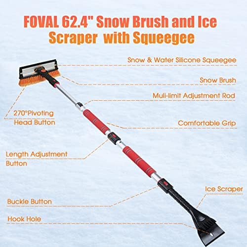 FOVAL 62.4" Extendable Ice Scraper Snow Brush - Image 2