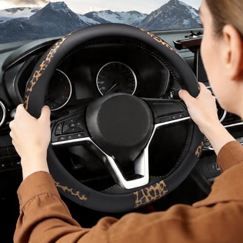 ZHOL Leopard Print Steering Wheel Cover, D Shaped Car Wheel Cover Microfiber - Image 6