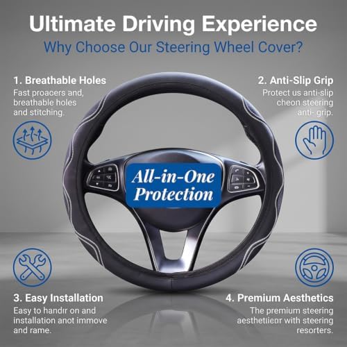 Elastic Steering Wheel Cover Black and White Universal 14-15 inch - Image 5