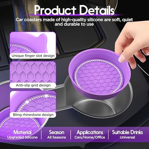 Amooca 4-Pack Car Cup Holder Coaster Bling Crystal Rhinestone Car Interior - Image 6