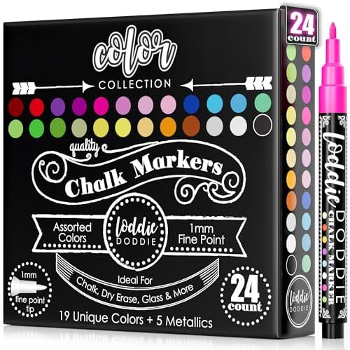 Loddie Doddie Chalk Markers, Fine Tip Chalk Markers, 24 Pack by LoddieDoddie