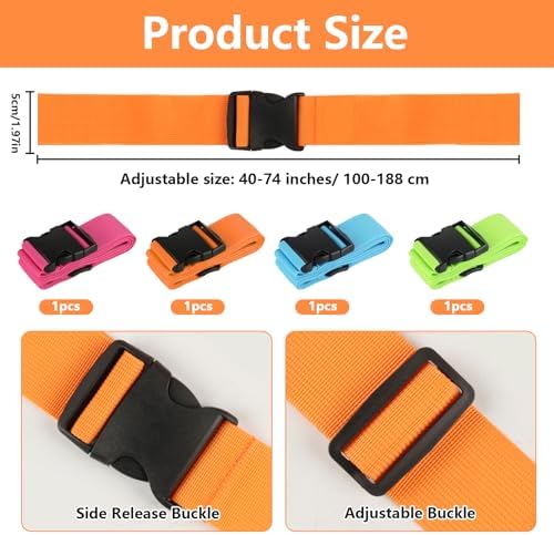 4 Pcs Luggage Straps for Suitcases TSA Approved, Suitcase Belts（4 color） - Image 2