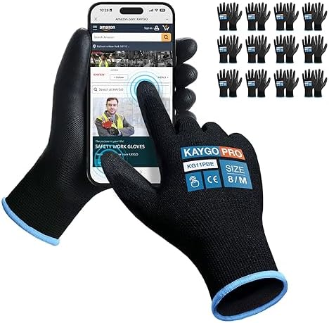 KAYGO Safety Work Gloves, PU Coated, 2-Finger Touchscreen by KAYGO