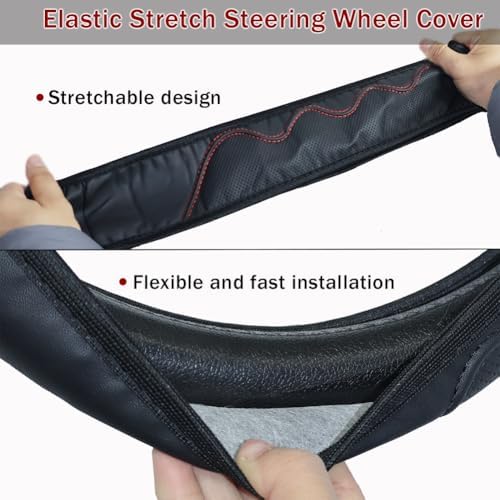 Elastic Steering Wheel Cover Gray Universal 14-15 inch Steering Wheel Covers - Image 5