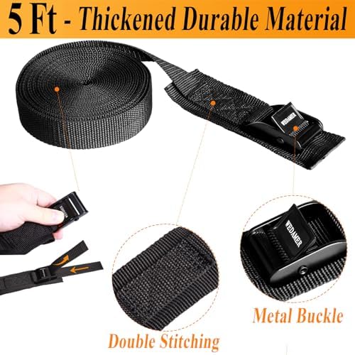 WEDAMER Kayak Tie Down Straps 1" x5Ft Cam Buckle Lashing Straps 2 Pack - Image 4