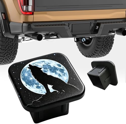 Trailer Hitch Cover Howling Wolf Against Moon Square 2 Inch Receiver Tube Plug - Image 4