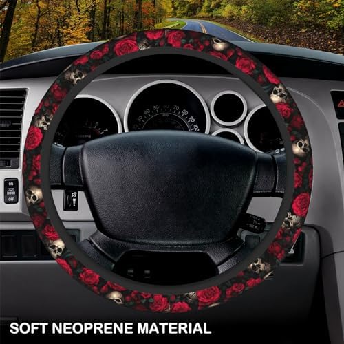 KARREAL Red Rose Skull Steering Wheel Cover - Image 3