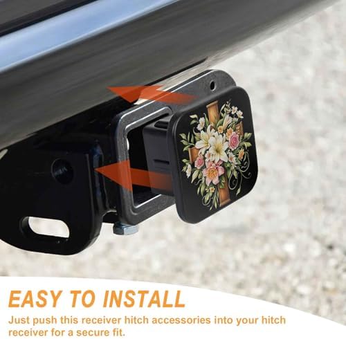2 Inch Floral Cross Trailer Hitch Cover Rubber Receiver Tube Plug Cap, Tow - Image 4