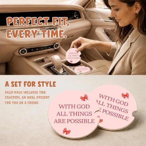 Pink Bow Christian Bible Car Coasters, Scripture Faith Cup Holders - Image 2