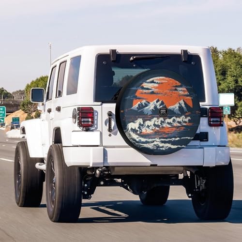 Delerain White Broncos Horses Sunset Spare Tire Cover - Image 2