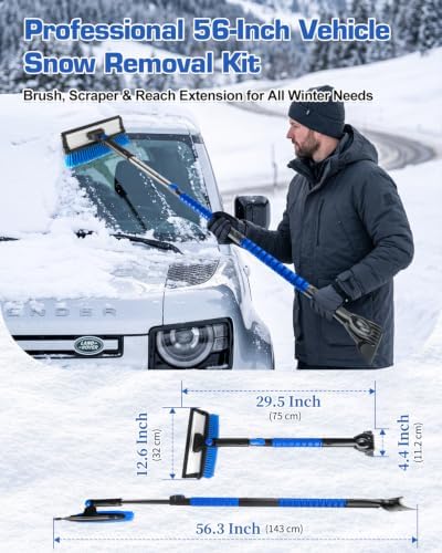 56" Long Snow Brush Ice Scraper and Squeegee - Image 2
