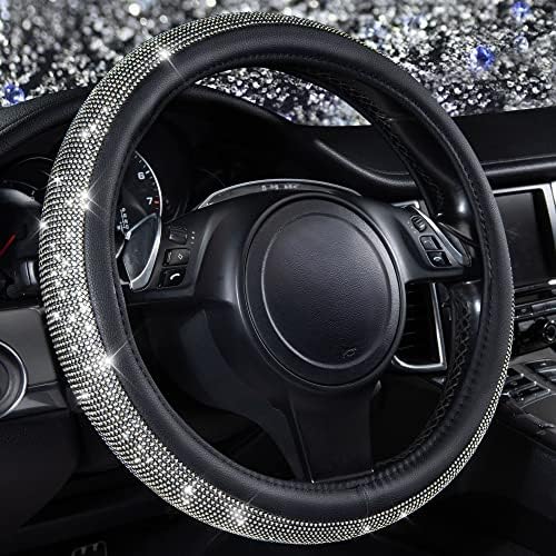 CAR PASS Diamond Black Leather Steering Wheel Cover, by CARPASS